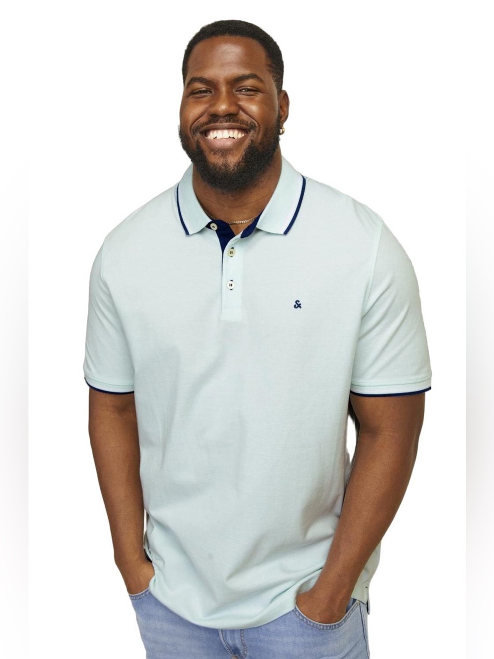Jack & Jones Men’s Plus Size Polo Shirt Teal Mint Green Navy Blue Size 5XL Tall